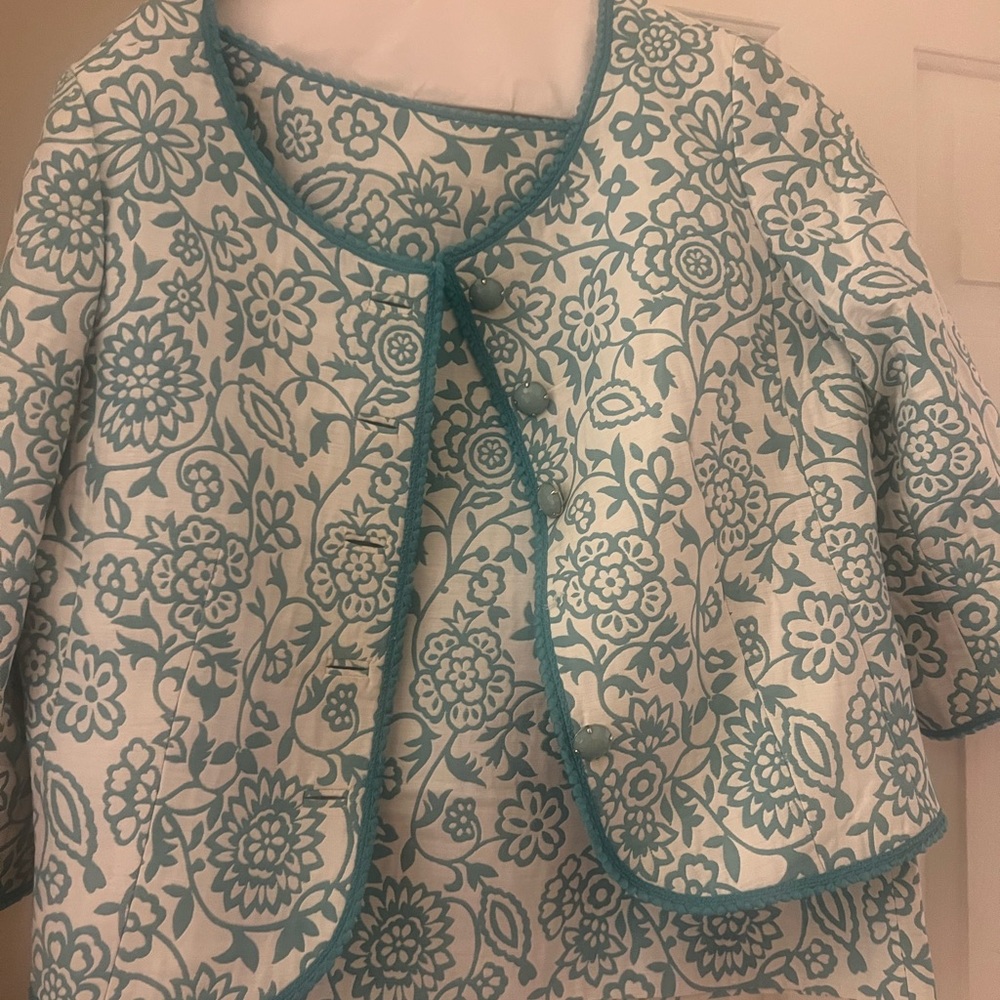 Kate Hill Teal and White Floral Skirt Set